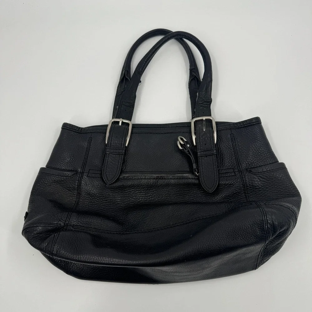 Cole Haan Black Pebbled Leather Tote Bag Silver Buckle Accent Shoulder Bag - Picture 14 of 14